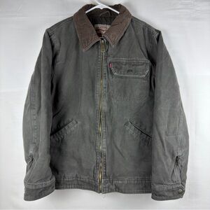 Levis Canvas Depot Jacket Mens S Green Corduroy Collar Lined Casual Workwear OLV